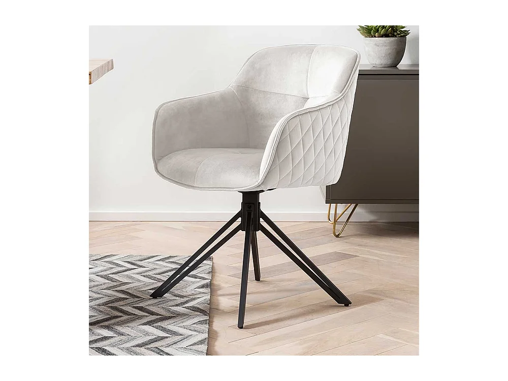 Polsterstuhl Esszimmer Samt in Beige und Schwarz drehbar