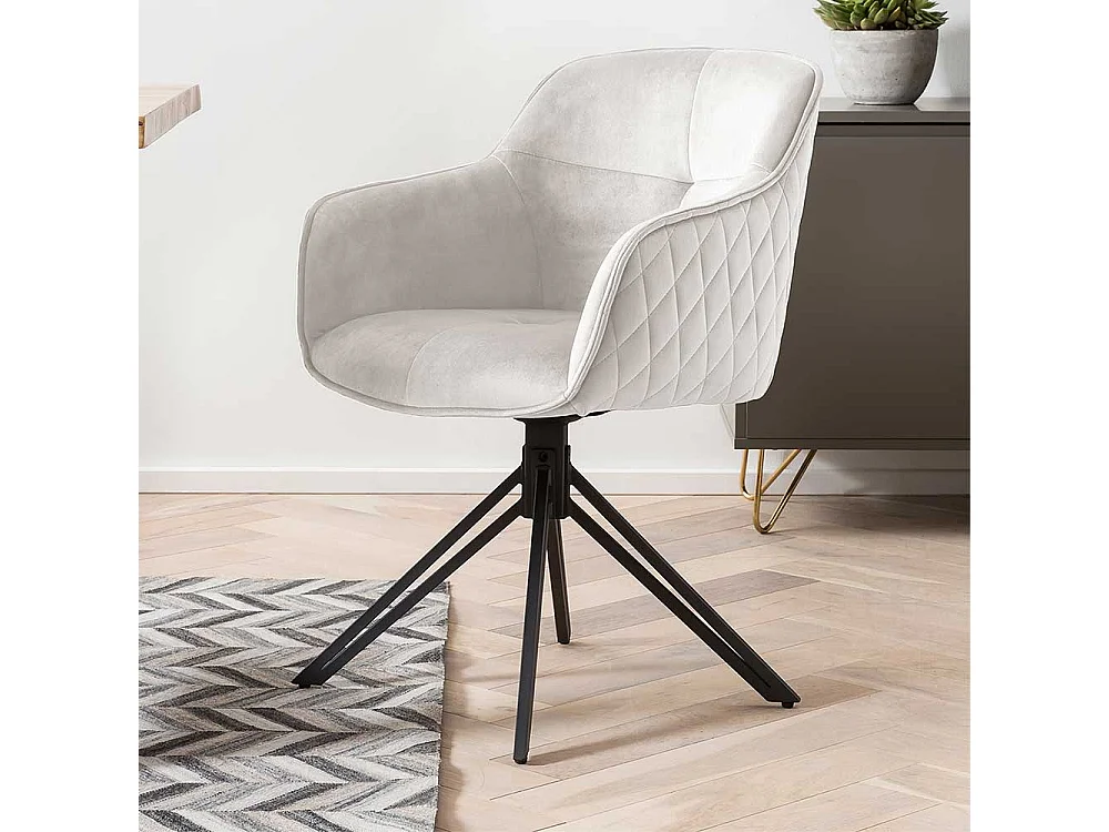 Polsterstuhl Esszimmer Samt in Beige und Schwarz drehbar