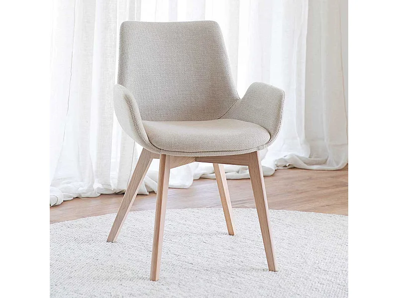 2 Stühle in Beige Stoff Eiche White Wash (2er Set)