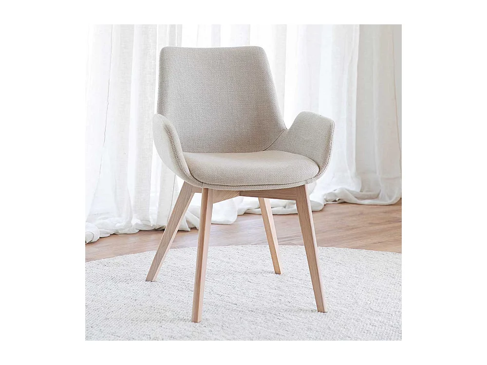 2 Stühle in Beige Stoff Eiche White Wash (2er Set)