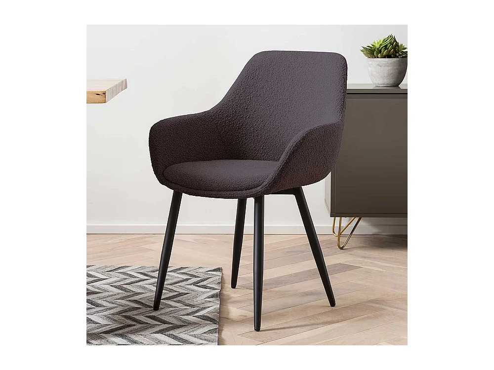 Esstisch Stühle Boucle modern in Anthrazit 64 cm breit (2er Set)