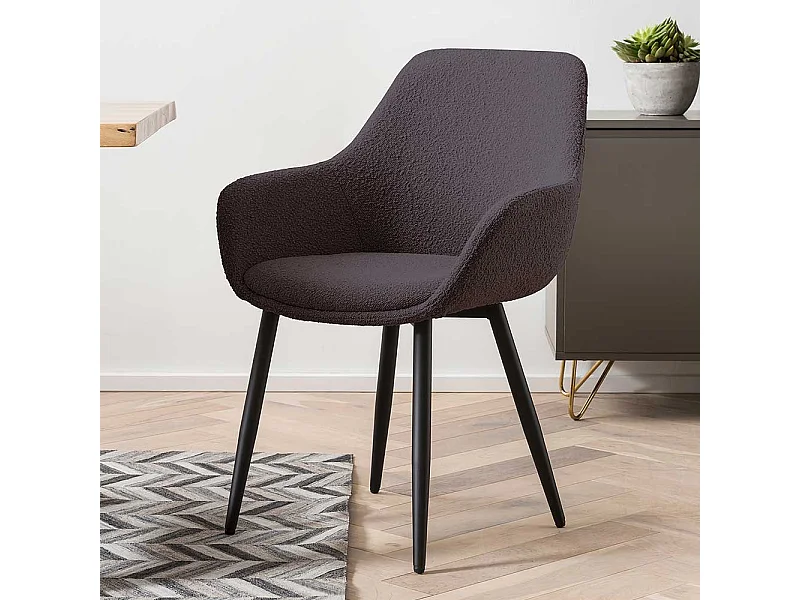 Esstisch Stühle Boucle modern in Anthrazit 64 cm breit (2er Set)