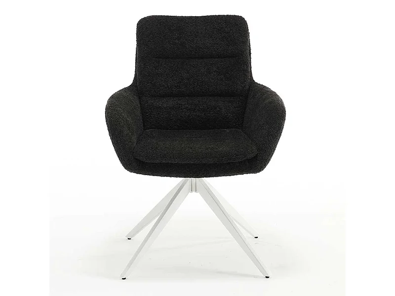 Esstisch Drehstühle in Anthrazit und Weiß Boucle Stoff und Metall (2er Set)