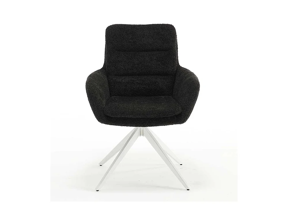 Esstisch Drehstühle in Anthrazit und Weiß Boucle Stoff und Metall (2er Set)