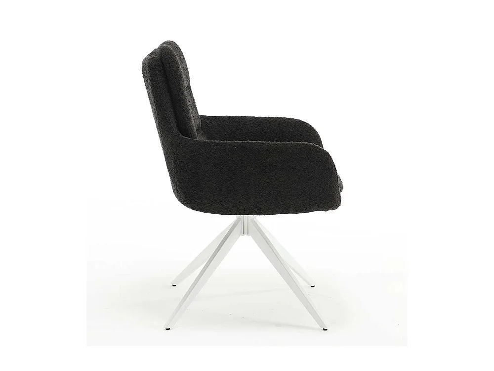 Esstisch Drehstühle in Anthrazit und Weiß Boucle Stoff und Metall (2er Set)