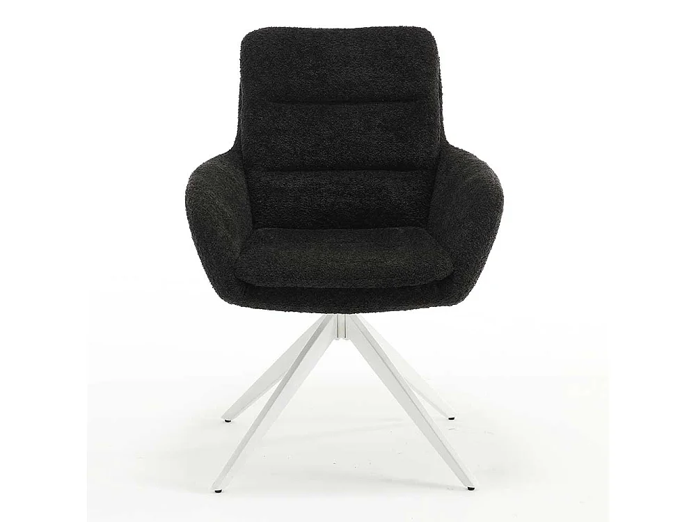 Esstisch Drehstühle in Anthrazit und Weiß Boucle Stoff und Metall (2er Set)