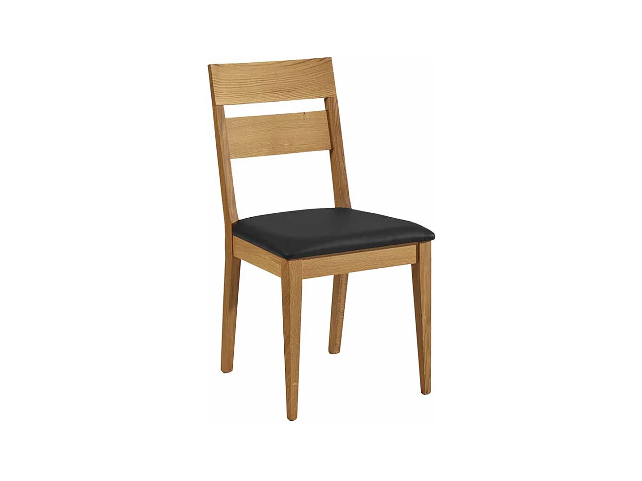 Esstischstuhl aus Wildeiche Massivholz Schwarz Kunstleder