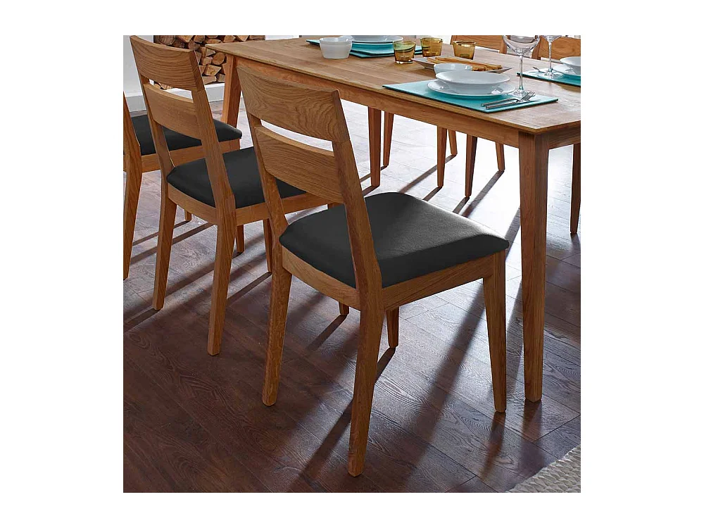 Esstischstuhl aus Wildeiche Massivholz Schwarz Kunstleder