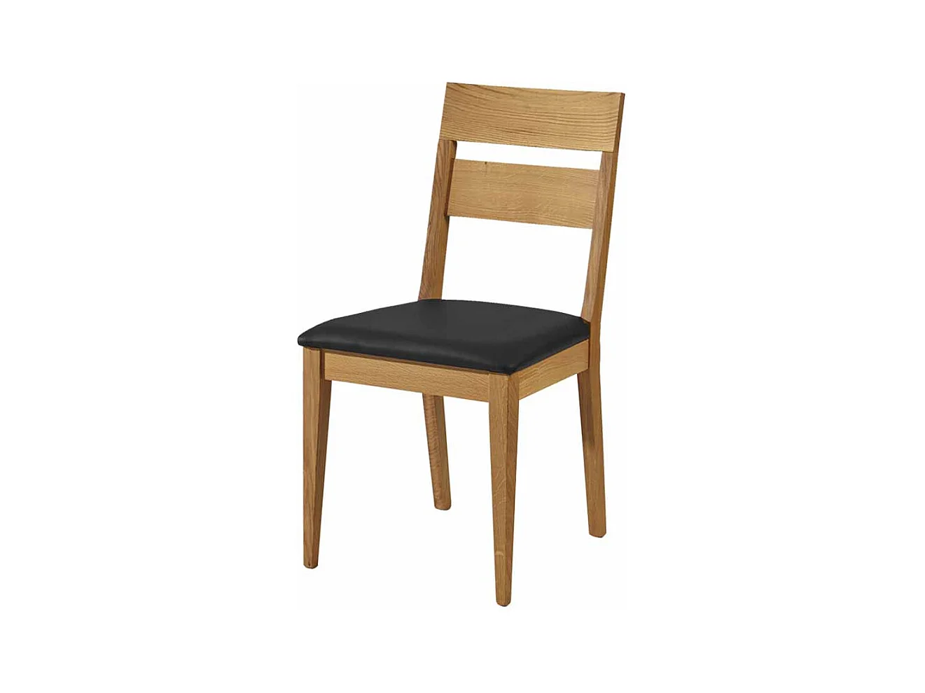 Esstischstuhl aus Wildeiche Massivholz Schwarz Kunstleder