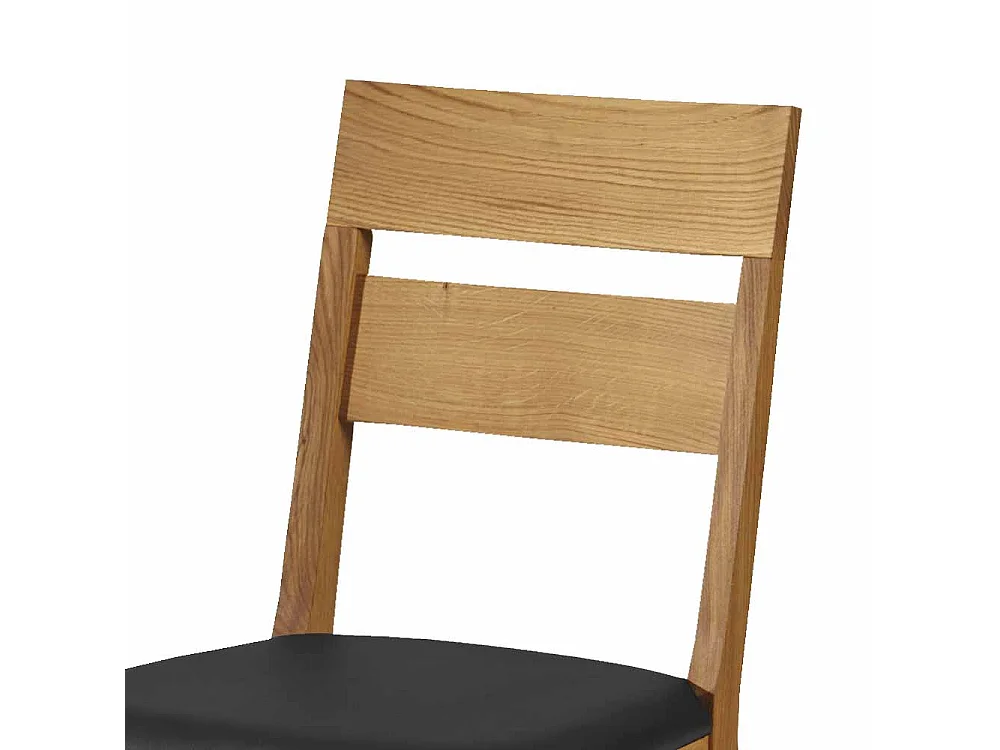 Esstischstuhl aus Wildeiche Massivholz Schwarz Kunstleder