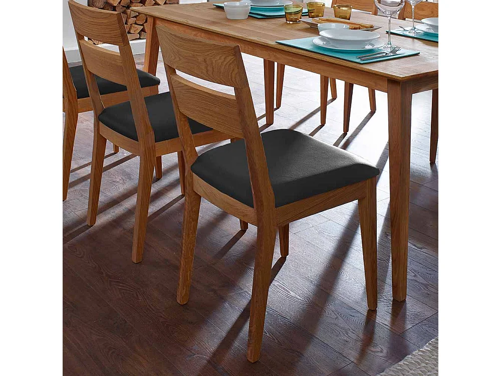 Esstischstuhl aus Wildeiche Massivholz Schwarz Kunstleder