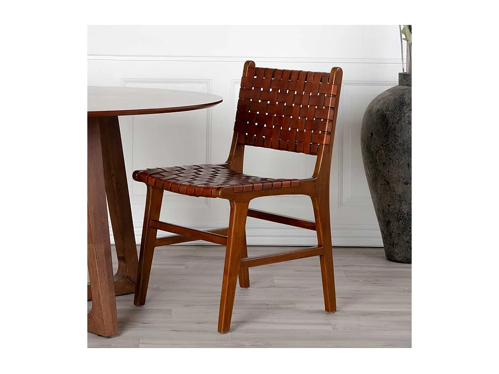 2 Stühle aus Teak Massivholz Bezug aus Leder (2er Set)