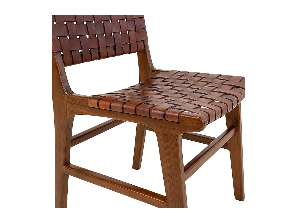 2 Stühle aus Teak Massivholz Bezug aus Leder (2er Set)