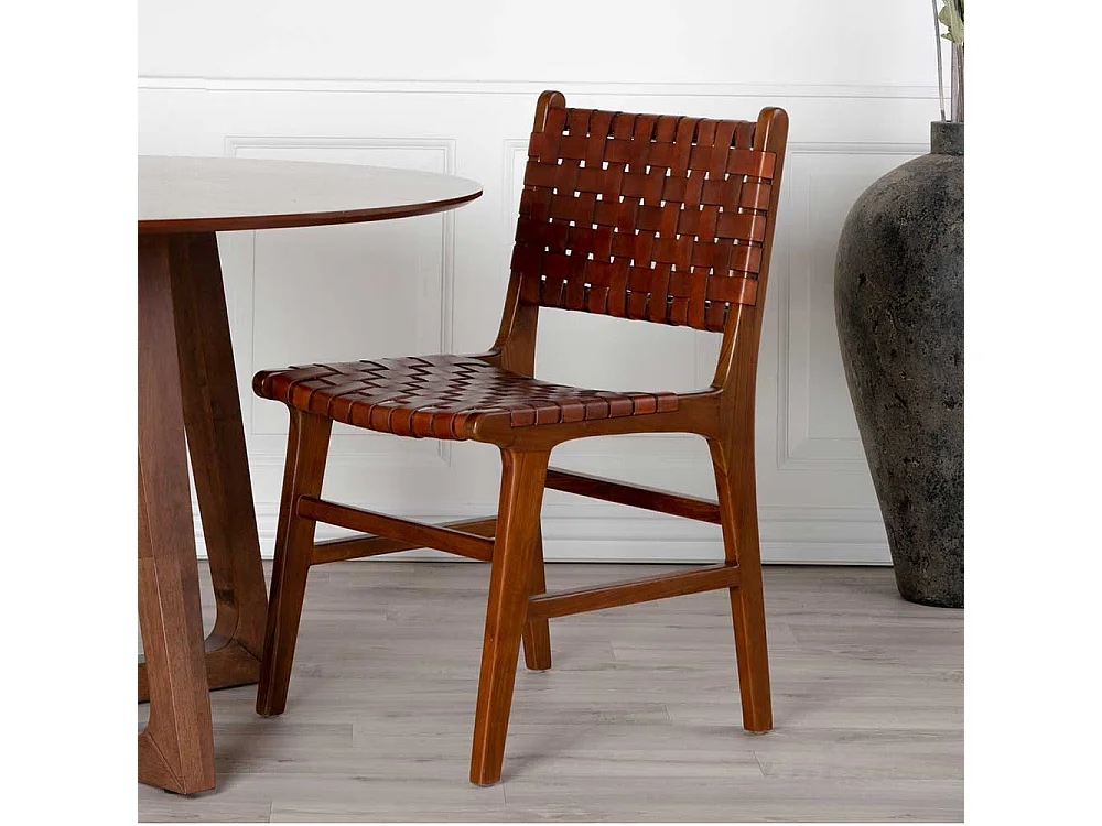 2 Stühle aus Teak Massivholz Bezug aus Leder (2er Set)