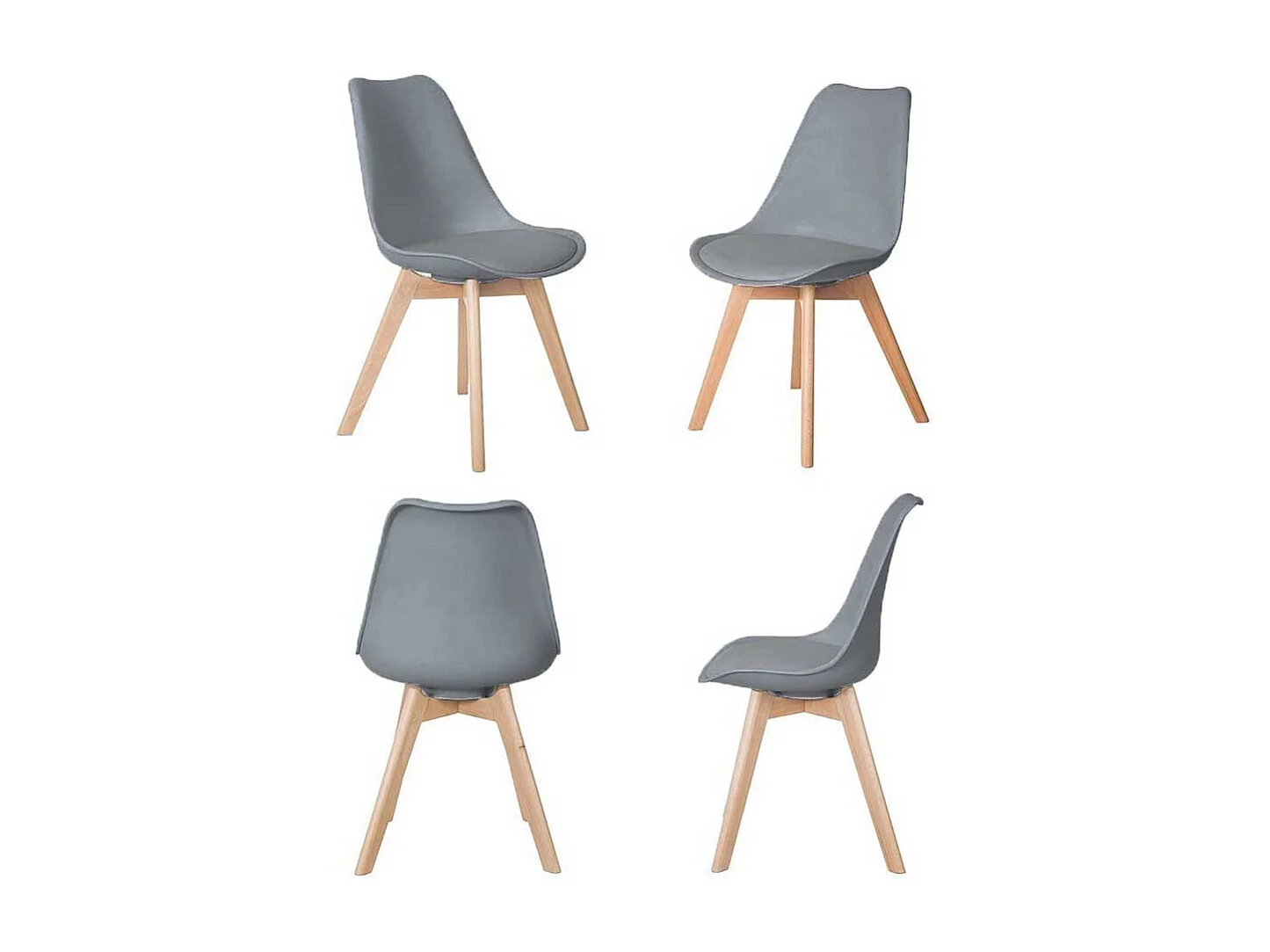 Schalensitz Stühle im Skandi Design Grau und Buche (4er Set)