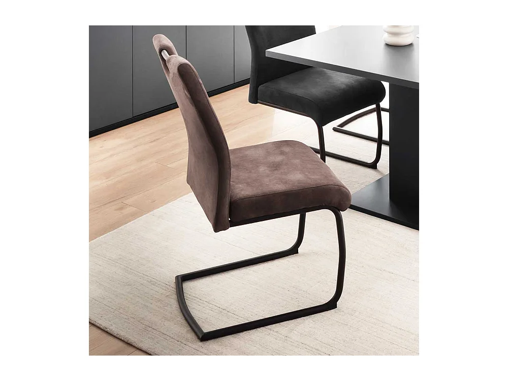 Freischwinger mit hoher Lehne und Griff Beige Microfaser (2er Set)