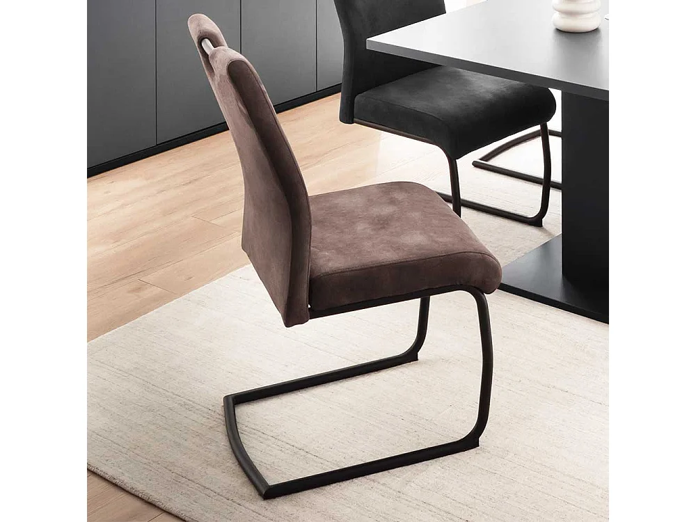 Freischwinger mit hoher Lehne und Griff Beige Microfaser (2er Set)