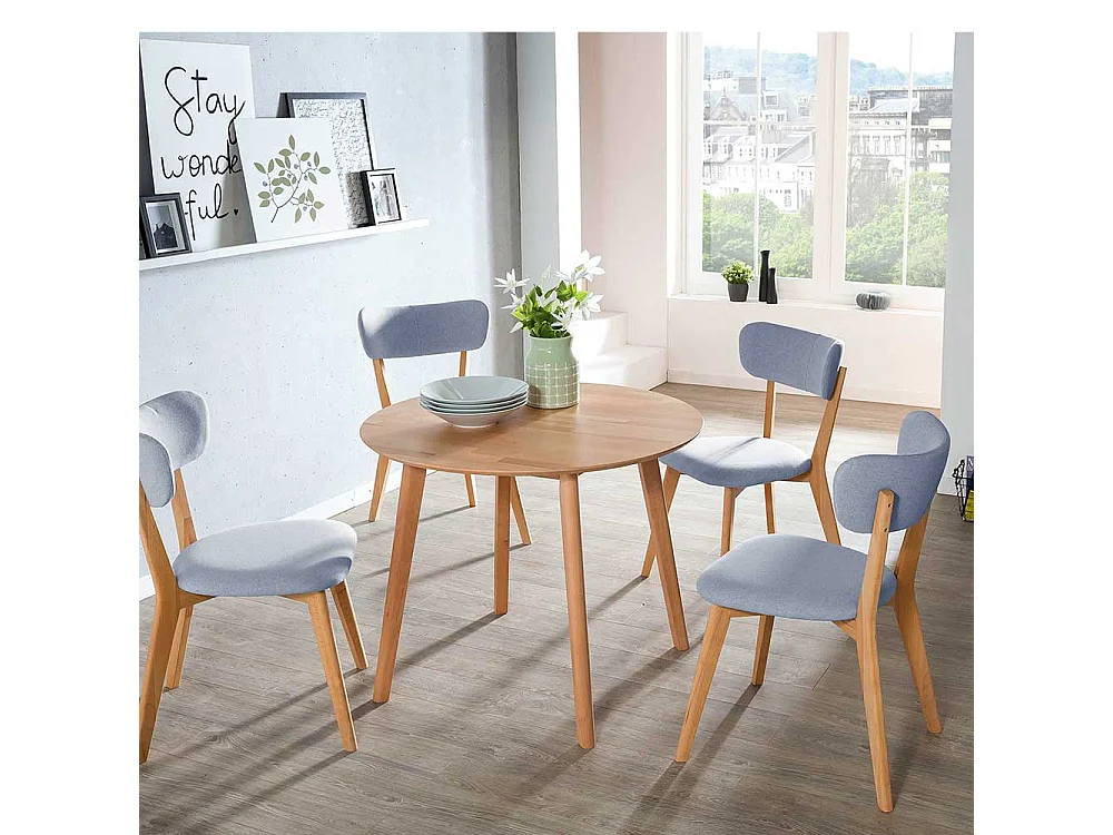 Stuhl Küche aus Kernbuche Massivholz Bezug aus Webstoff