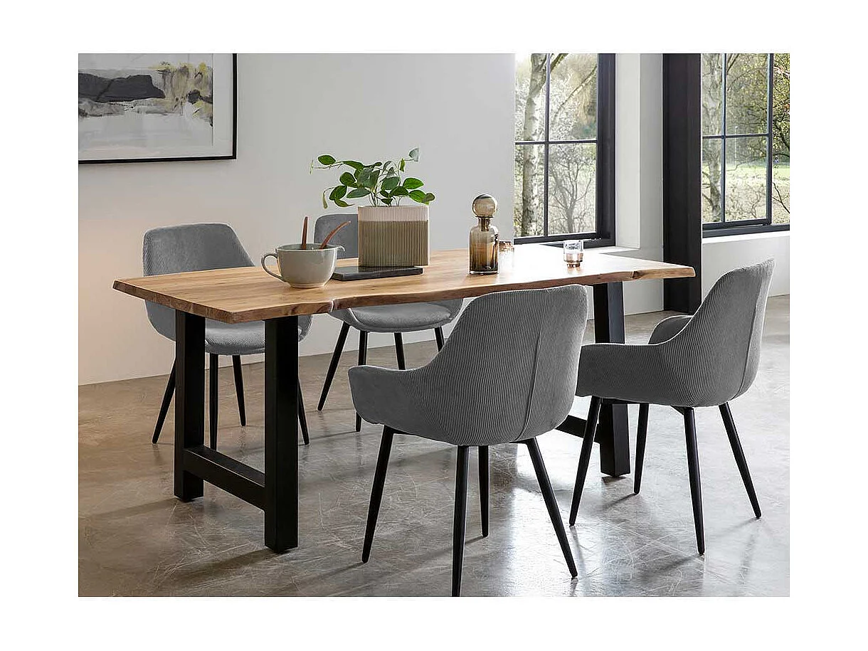 2 Stühle in Grau Cord Gestell aus Metall (2er Set)