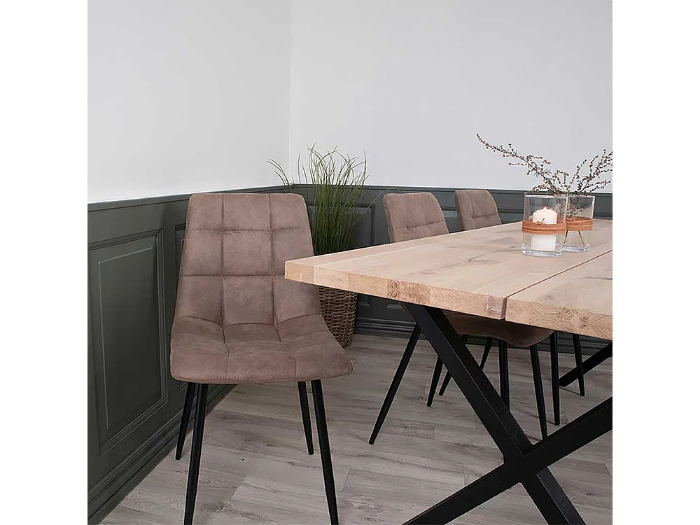 Esstischstühle aus Microfaser und Stahl Schwarz und Hellbraun (2er Set)