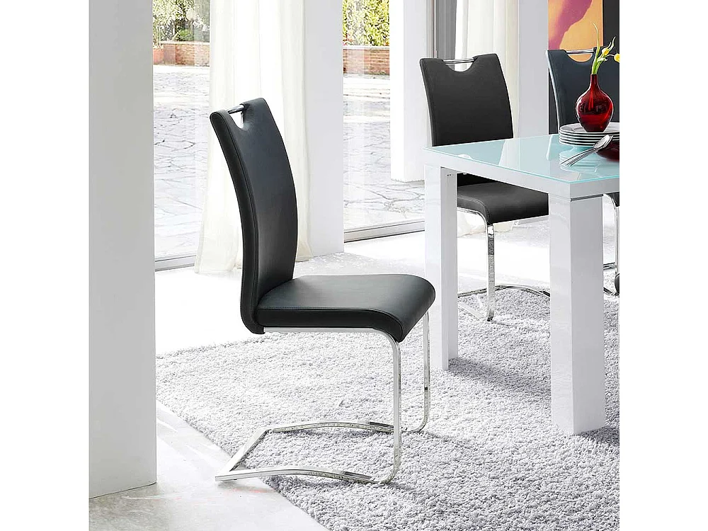 Esstischstuhl in Schwarz Stahl verchromt (4er Set)