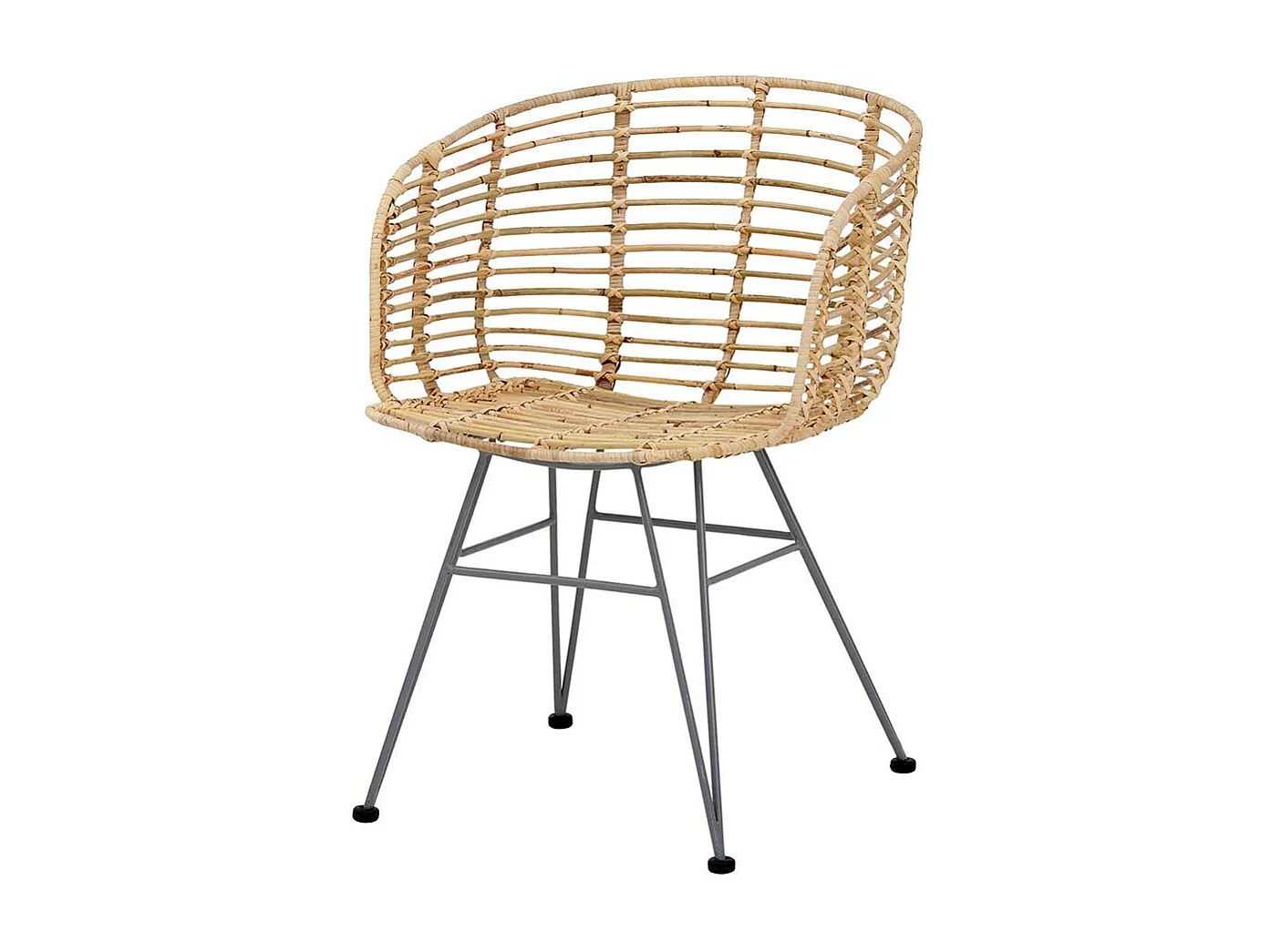 Rattan Esszimmerstühle in Beige und Silberfarben Armlehnen (2er Set)