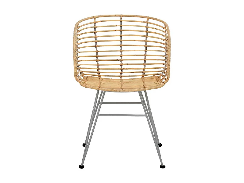 Rattan Esszimmerstühle in Beige und Silberfarben Armlehnen (2er Set)