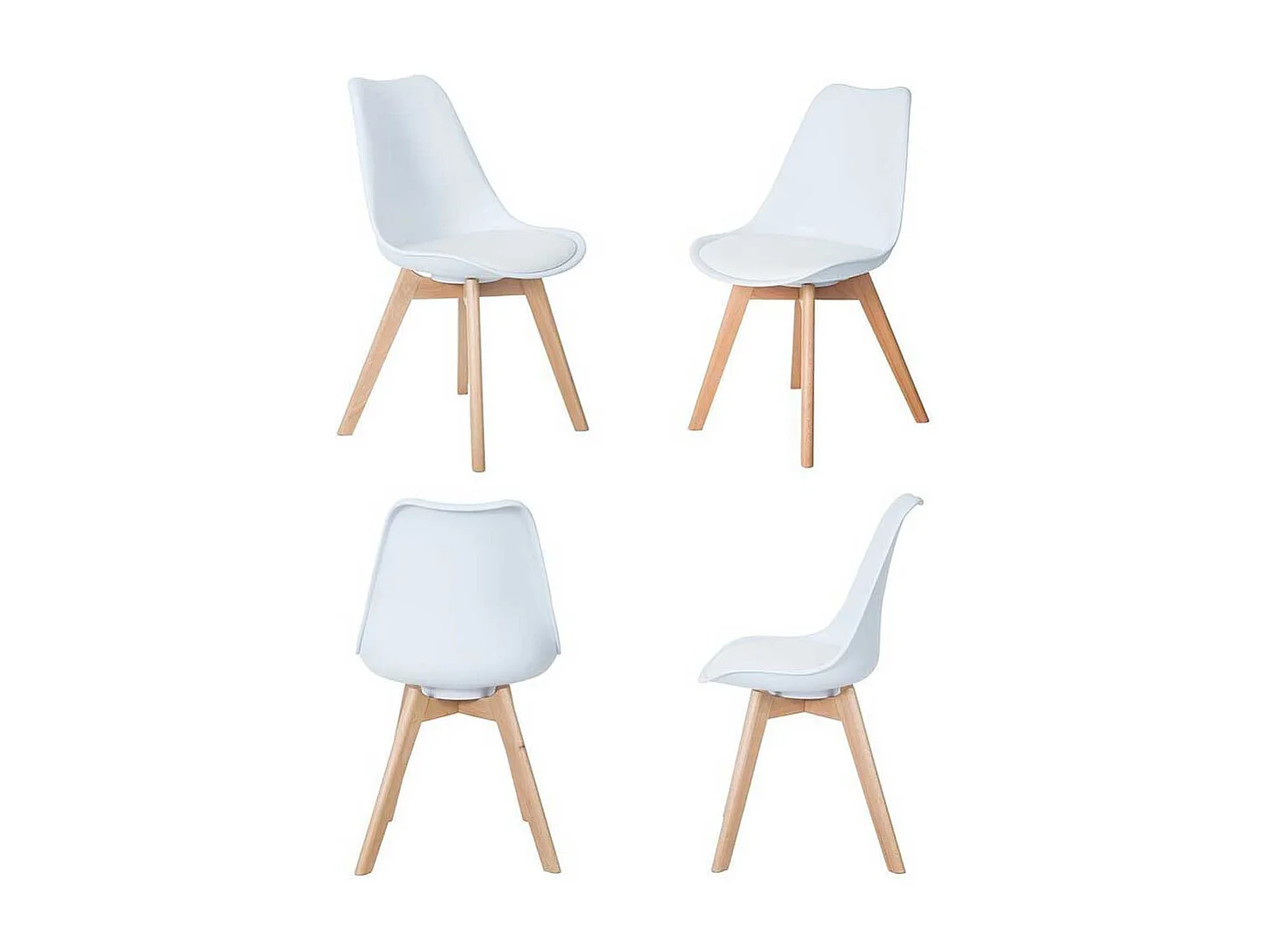 Skandi Schalenstühle in Weiß Gestell aus Massivholz (4er Set)