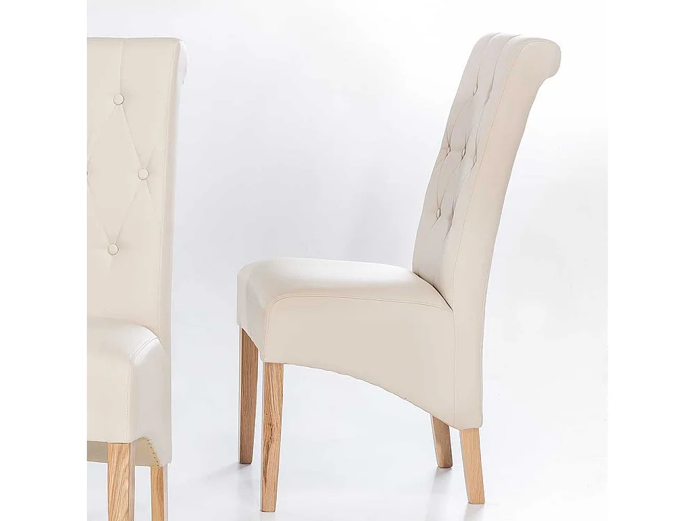 Esstischstuhl Set in Creme Weiß Kunstleder Eiche Massivholz (2er Set)