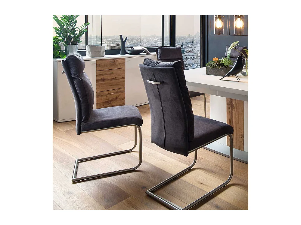 Freischwinger Set in Anthrazit Webstoff Edelstahl (2er Set)