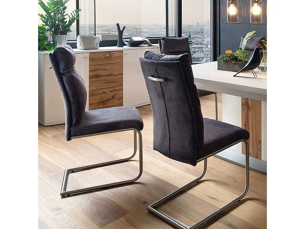 Freischwinger Set in Anthrazit Webstoff Edelstahl (2er Set)