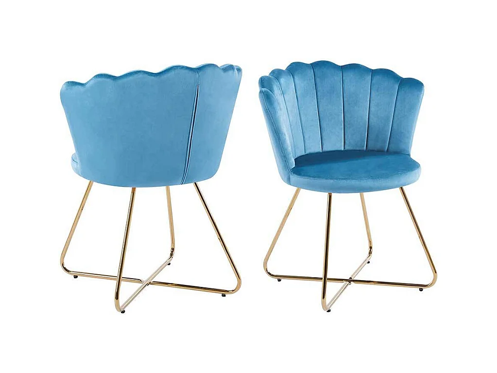 Samt Stuhl Set Muschelform in Blau und Gold 70 cm breit (2er Set)