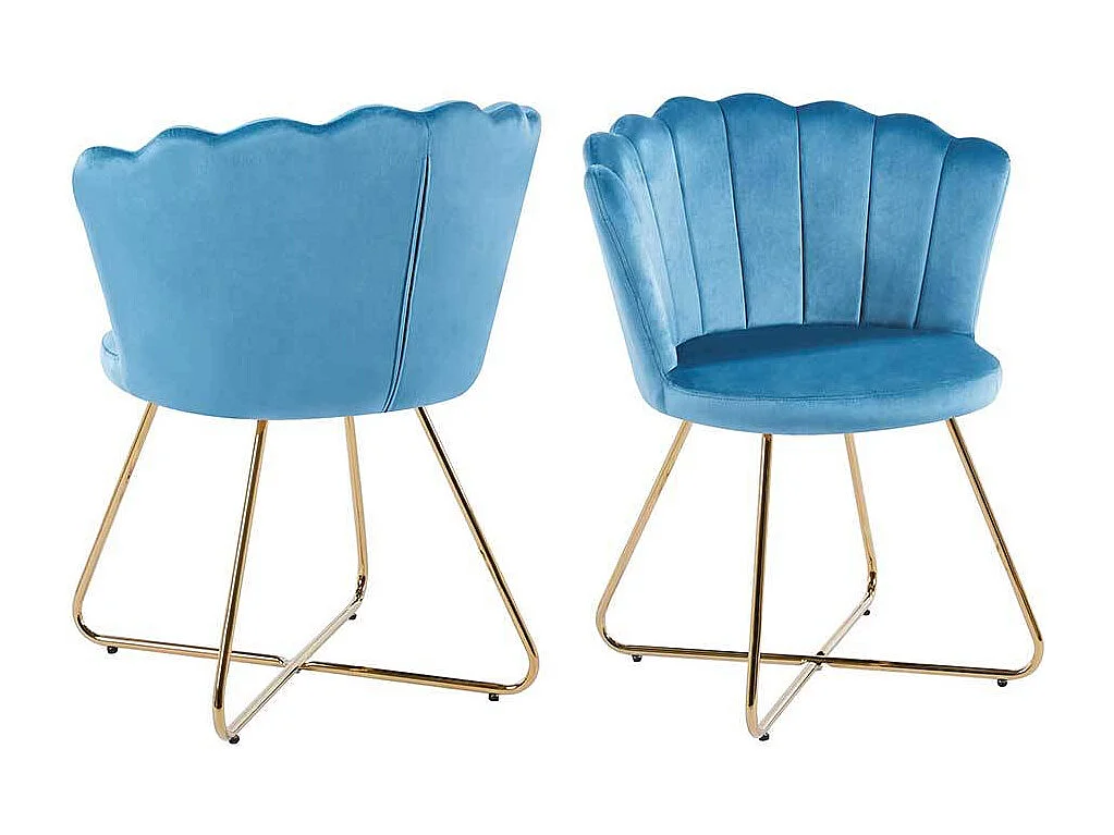 Samt Stuhl Set Muschelform in Blau und Gold 70 cm breit (2er Set)