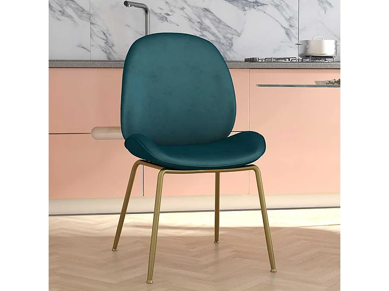 Samt Stuhl in Petrol und Messingfarben 51 cm breit