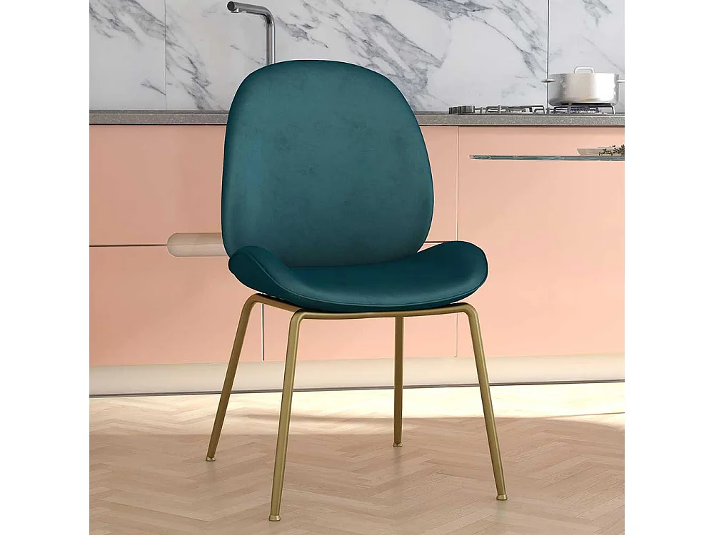 Samt Stuhl in Petrol und Messingfarben 51 cm breit