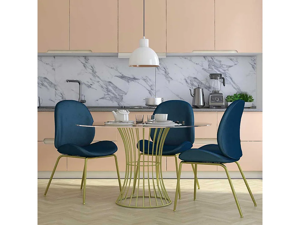 Samt Stuhl in Petrol und Messingfarben 51 cm breit