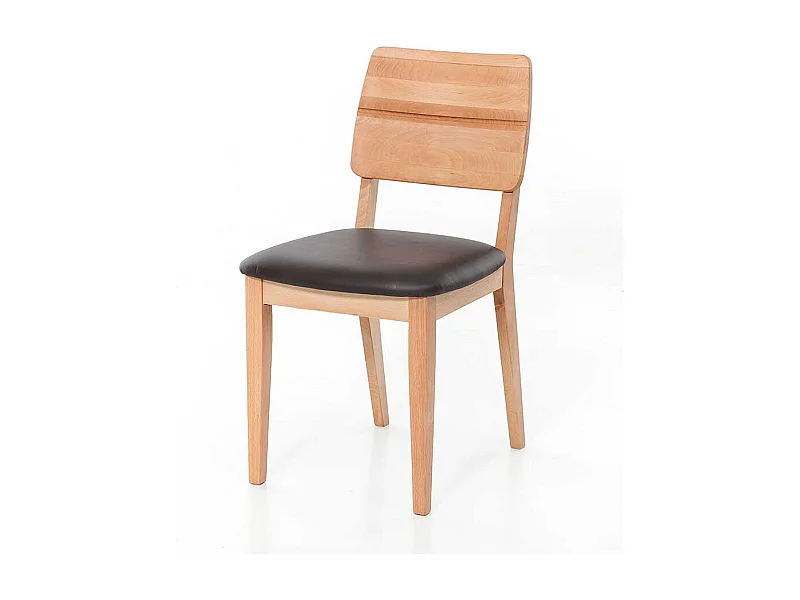 Küchenstühle aus Kernbuche Massivholz Leder in Dunkelbraun (2er Set)