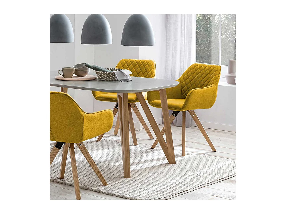 Armlehnenstühle in Gelb Webstoff Eiche Massivholzgestell (2er Set)