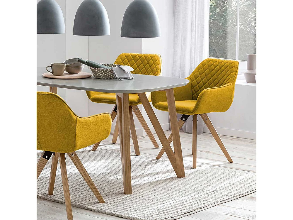 Armlehnenstühle in Gelb Webstoff Eiche Massivholzgestell (2er Set)