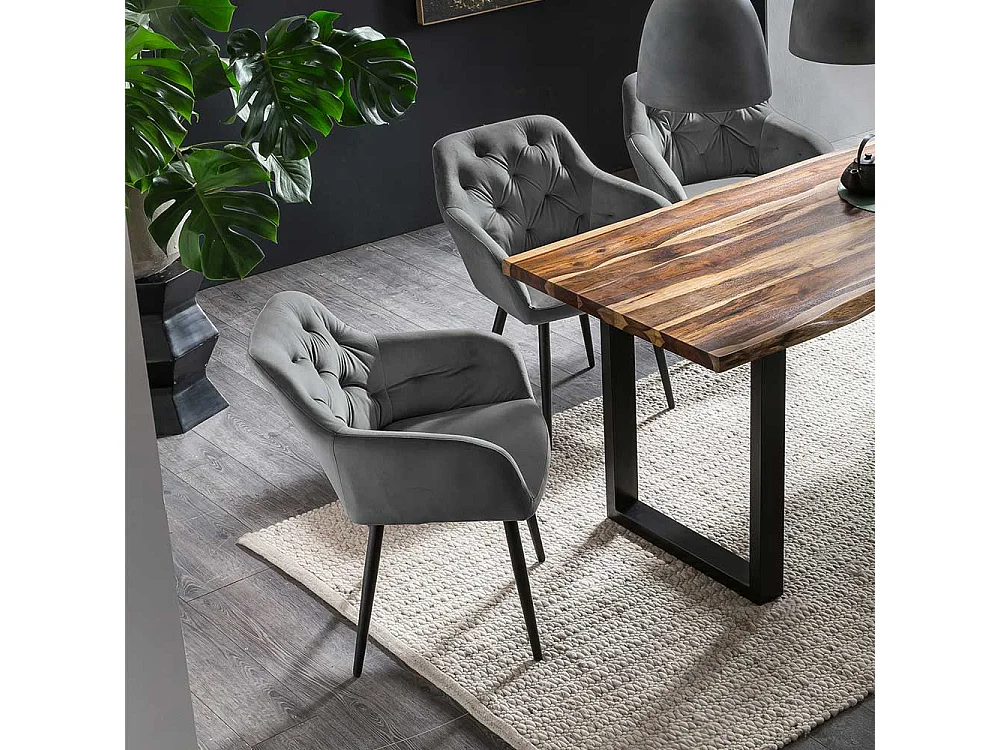 Samt Polsterstuhl in Grau Retro Design