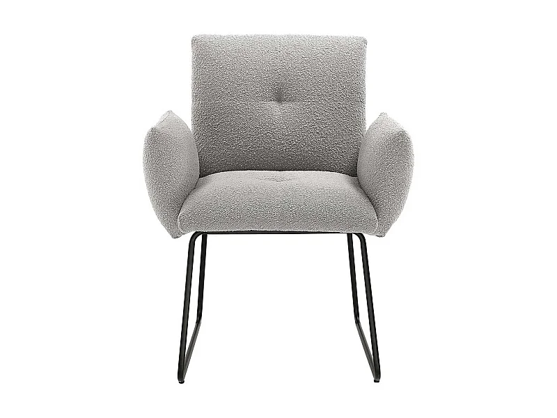 Armlehnstuhl Boucle Hellgrau mit Bügelgestell aus Metall Schwarz