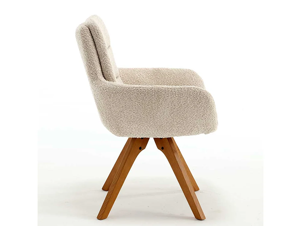 Drehbarer Esstischstuhl in Cremefarben Gestell aus Massivholz (2er Set)