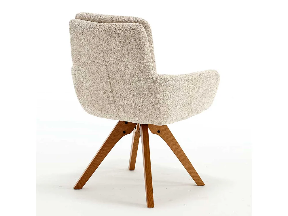 Drehbarer Esstischstuhl in Cremefarben Gestell aus Massivholz (2er Set)