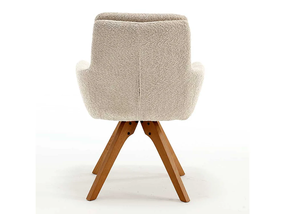 Drehbarer Esstischstuhl in Cremefarben Gestell aus Massivholz (2er Set)