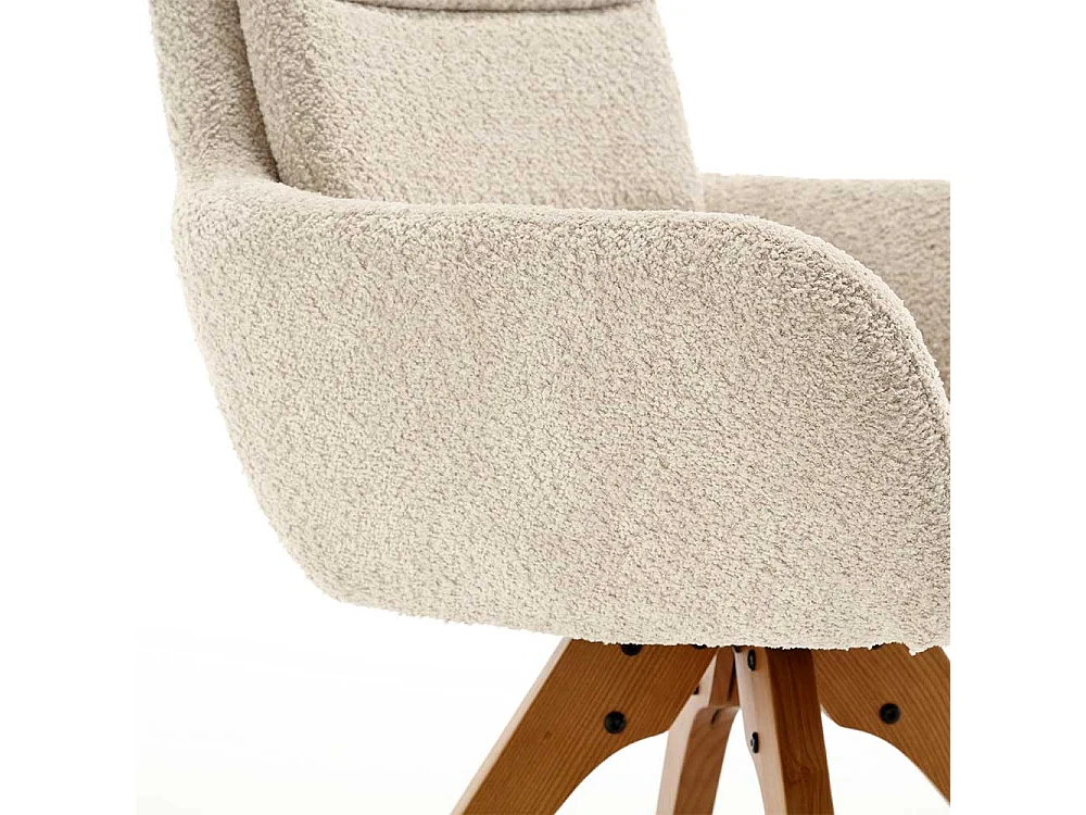 Drehbarer Esstischstuhl in Cremefarben Gestell aus Massivholz (2er Set)