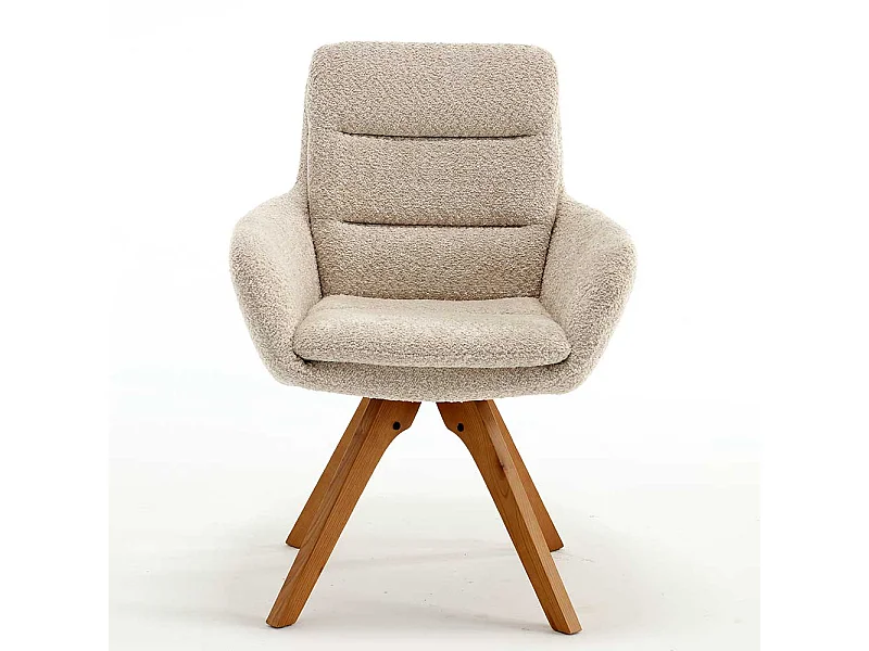 Drehbarer Esstischstuhl in Cremefarben Gestell aus Massivholz (2er Set)