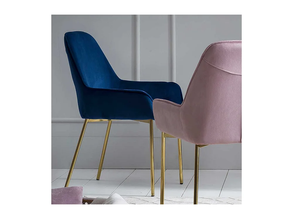 Samt Esstisch Stühle in Blau Metallgestell in Goldfarben (2er Set)