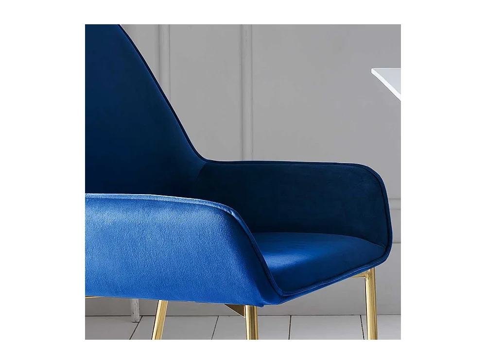 Samt Esstisch Stühle in Blau Metallgestell in Goldfarben (2er Set)