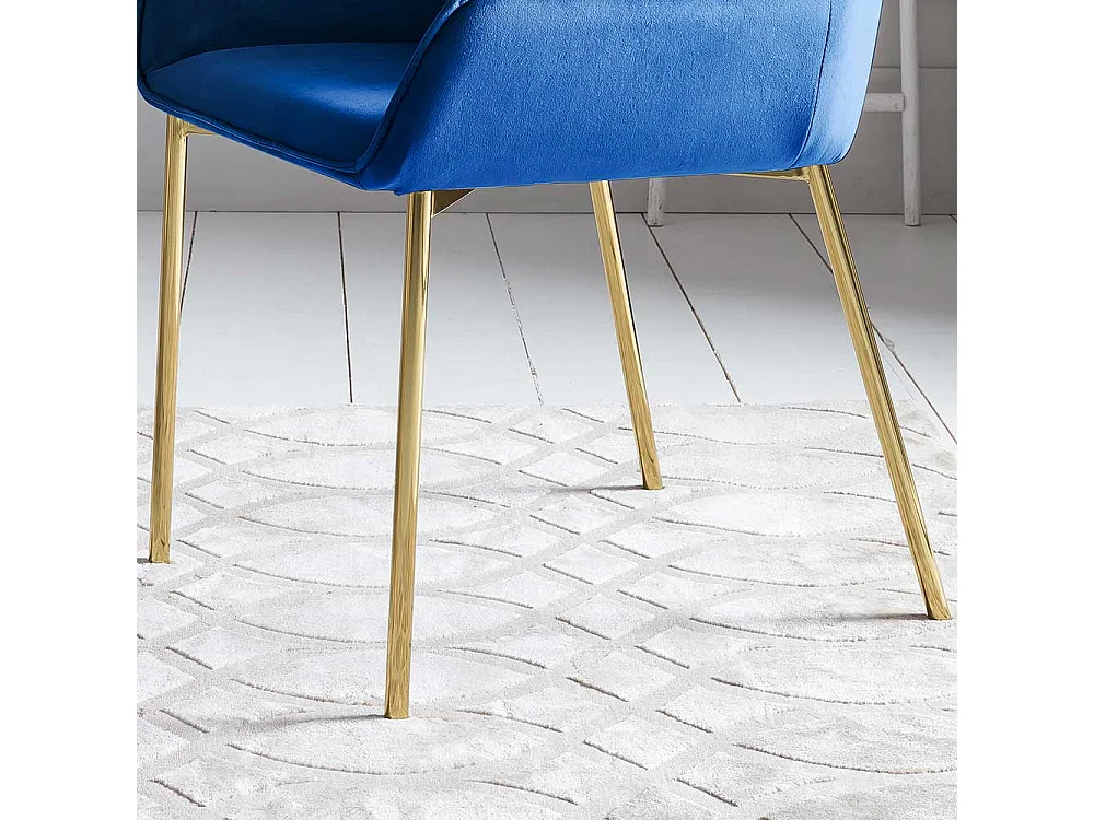 Samt Esstisch Stühle in Blau Metallgestell in Goldfarben (2er Set)