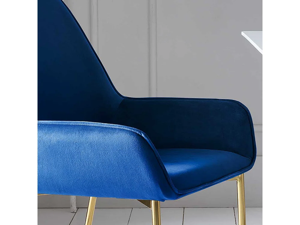 Samt Esstisch Stühle in Blau Metallgestell in Goldfarben (2er Set)